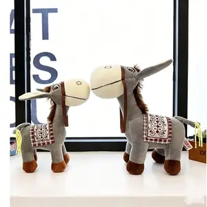 Cute Standing Grey Donkey Plush Stuffed Animal, Vintage Ethnic Pattern Saddle Mule Throw Pillow, Rustic Farm Decorative Plushie for Sofa Bedroom Home Decor, Gift for Farm Animal Lovers