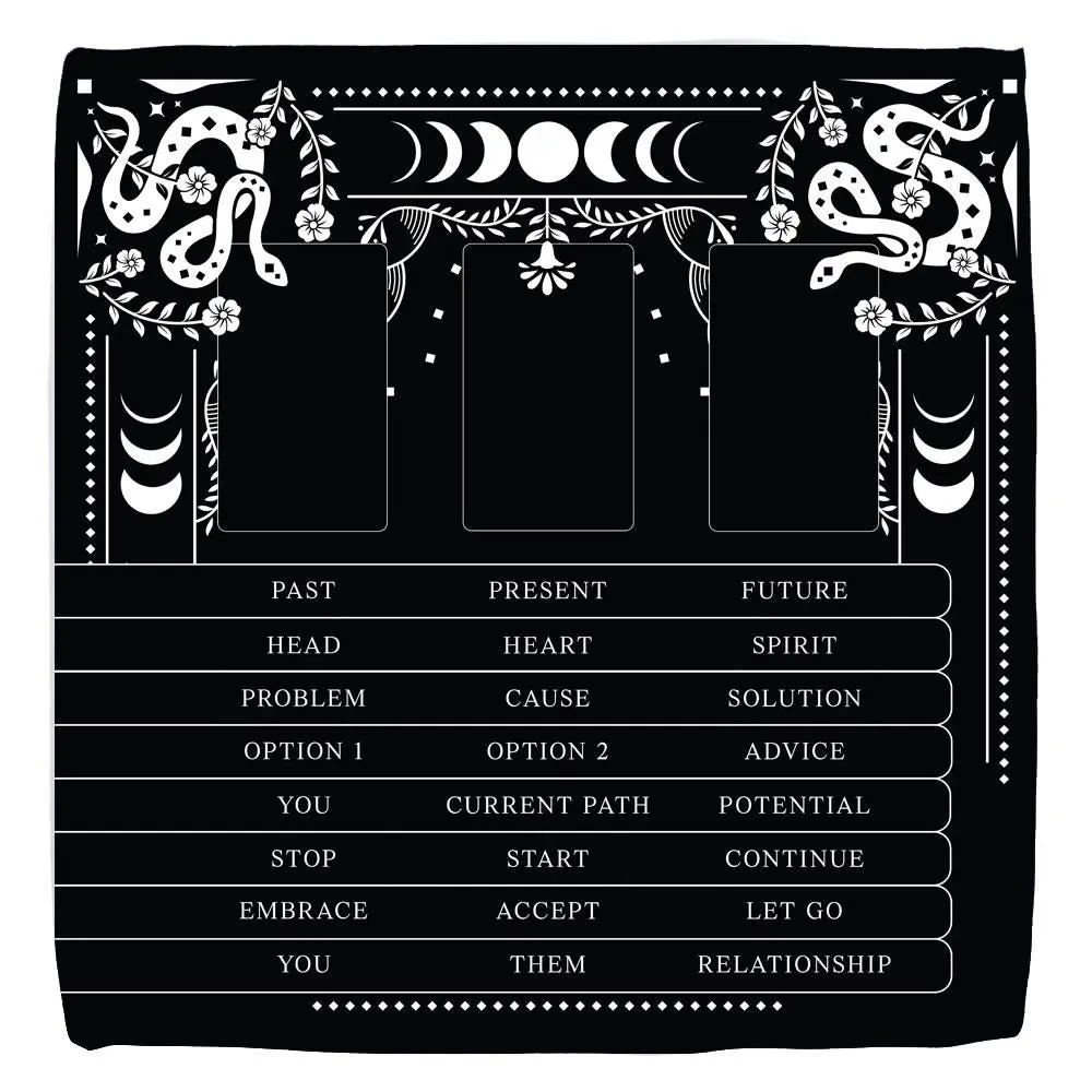 3 Card Tarot Spread Cloth with Tarot Reading Menu - Hekate design