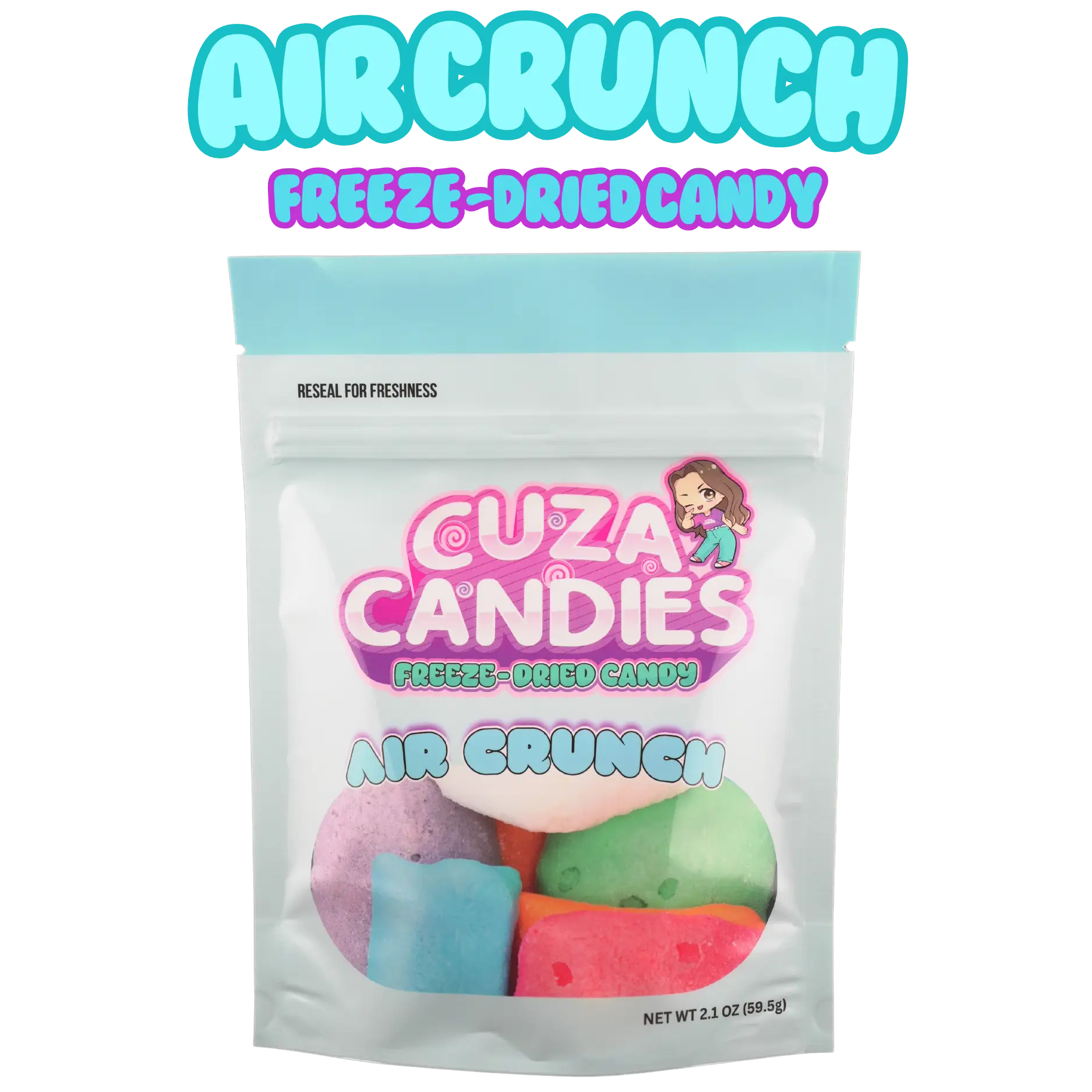 Cuza Candies Freeze-Dried Air Crunch Candy (Fruity) - 2.1oz Snack Sweet Bonbon Sugar Rainbow Bite