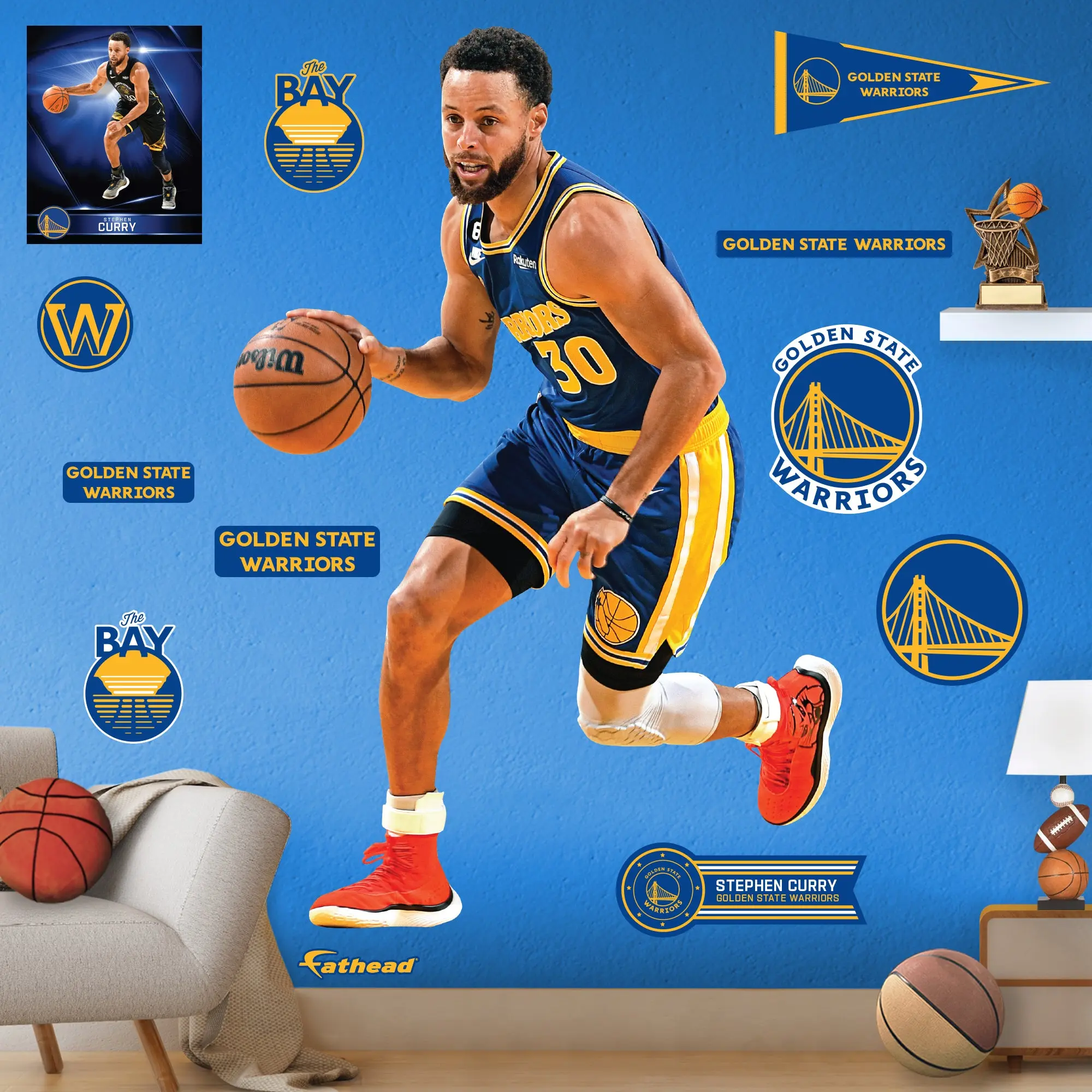 NBA Golden State Warriors Fan Decor Steph Curry Sticker - Official RealBig Classic #2 Jersey Print Reusable Vinyl Wall Decal, Scratch-Resistant Finish, Die-Cut Edge, Easy to Apply for Room Game Room