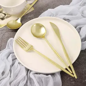 24-Pack Plastic Flatware Set with Sleek Modern Design Gold - Premium Disposable Silverware 8"