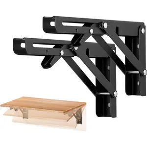 2 Pack 8 Inch Folding Shelf Brackets – Matte Black, Heavy Duty Collapsible Brackets for Tables and Benches – Space-Saving Design
