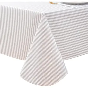 60" Square Vinyl Tablecloth with Flannel Backing, Grey Stripe Stain-Resistant Tablecloths  Oil-Proof Wipeable Table Cover for Indoor/Outdoor Picnic, BBQ