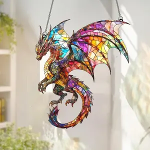 Fantasy Dragon Acrylic Suncatcher, Faux Stained Glass Window Hanging Décor