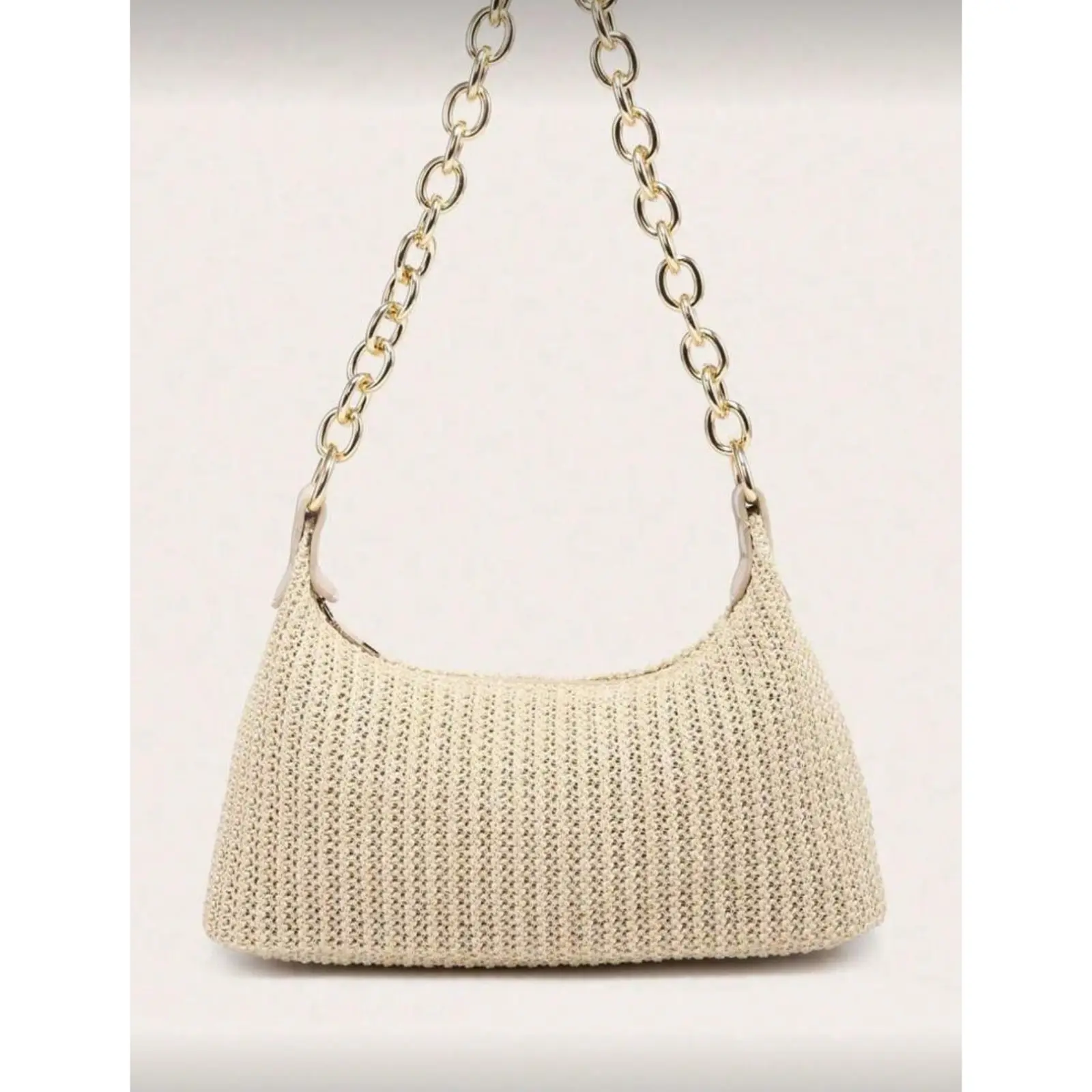 Women's Single Shoulder Underarm Straw Bag, Square Bag with Metal Chain, Beach Bag, Large Capacity, Lightweight, Summer Essentials, Suitable for Shopping, Vacations and Daily Use