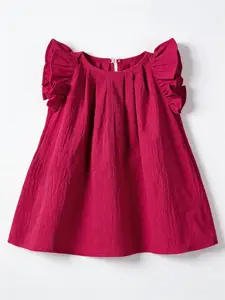 Girls' Summer Plain Sleeveless Dress, Round Neck Design with Ruffle Sleeves, Simple Sweet Style, Suitable for Ages 3-8, Casual Wear