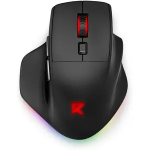 Large  Gaming  for Big Hands, Tri-Modes 2.4G//Wired Rechargeable Ergo RGB  with 2 Side Buttons, 6 Backlit Modes, Programmable Macro Gamer