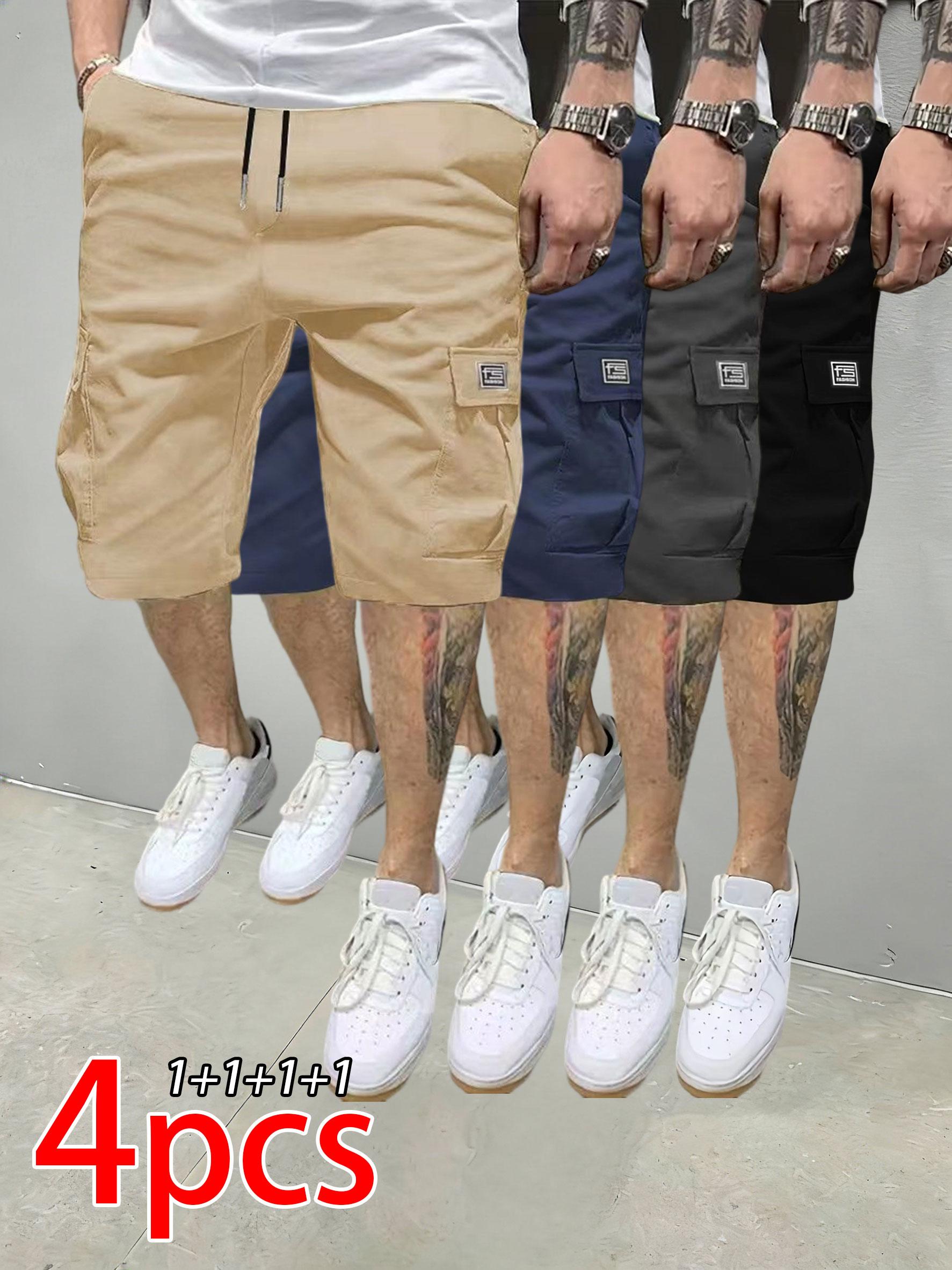 Men’s 4-Pack Cargo Shorts  Casual Athletic Style with Drawstring Design and Large Pockets, Perfect for Summer Outdoor Everyday Wear