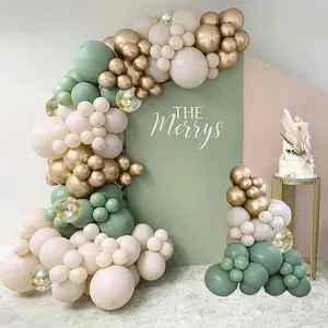 Sage Green White Sand Balloon Kit, Green Beige Gold Metallic Balloons Garland Kit with Gold Confetti Balloons for Birthday Wedding Bridal Shower Bachelorette Party Decorations