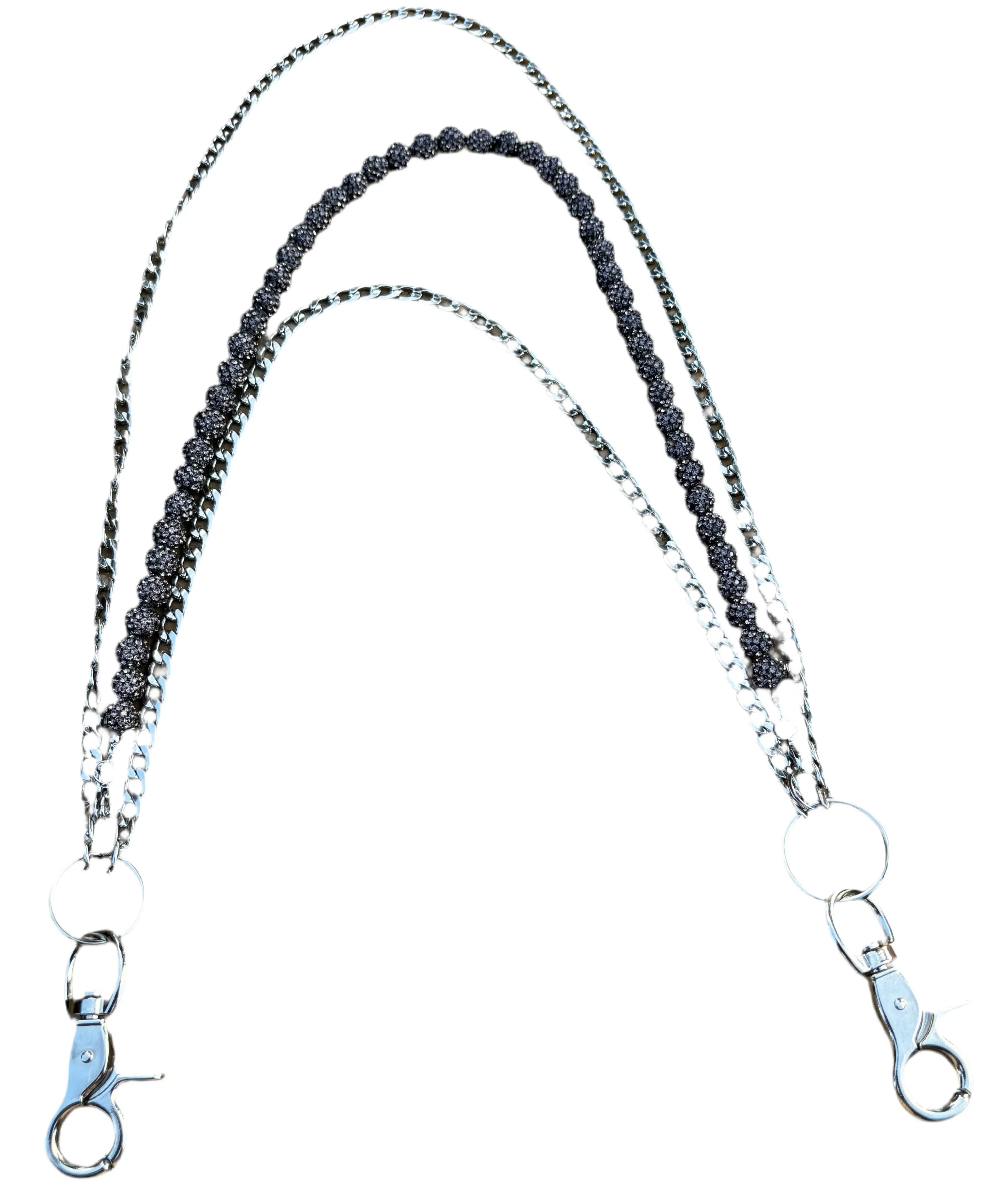 Grey Rhinestone Wallet Chain - Rhinestone & Steel Material, Neutral Street Style, Luxury Classy & Mystic Bold Vibe, Casual Chill Vibe, Sleek Dark Sparkle