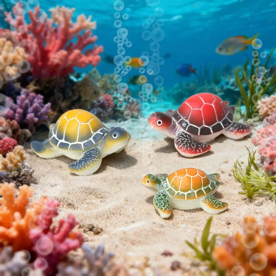Miniature Resin Sea Turtle Figurine - Figurines & Miniatures for Ocean Garden Enthusiasts, Desktop, Home & Garden Decor Ornament