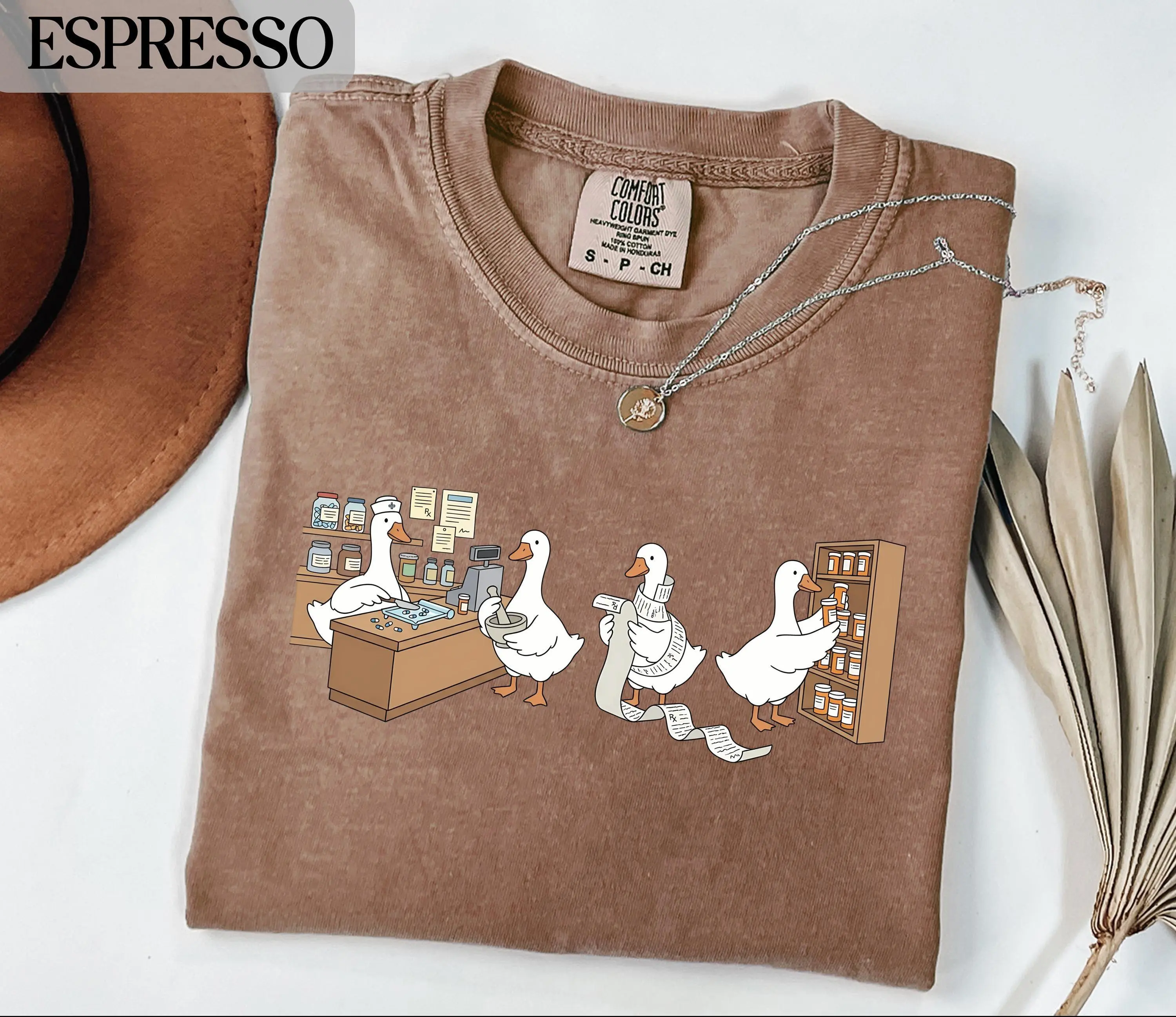 Comfort Colors Pharmacy Goose T-Shirt, Funny Pharmacist Graphic Tee, Cute Duck Pharmacy Tech Shirt, Unisex Cotton Top, Pharmacy Gift