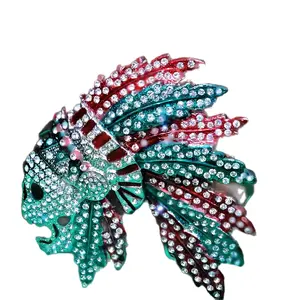 Native American Indian Chief Skull head belt buckle shiny rhinestone studded fir 1.5 inch belt.