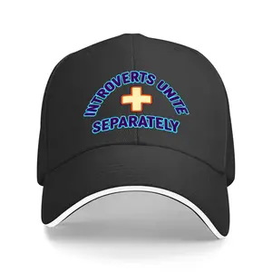 Trucker Hat Dad Hat Baseball Cap,100% Cotton Washed Cap,Breathable Mesh Back,Adjustable Snapback,Curved Brim,Unisex for Men Women,Introverts Unite Separately Relatable Statement Hat,Outdoor Gift for Homebodies and Social Batteries