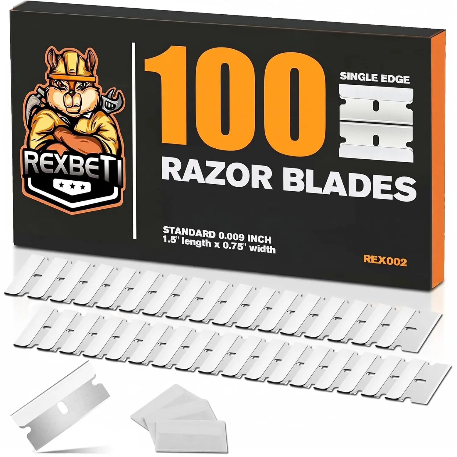 REXBETI 100PCS Single Edge Razor Blades with Antirust Wrap & Waxed Paper, Industrial Scraper Blades for Label Removal, Home Improvement Paint Supplies Tool