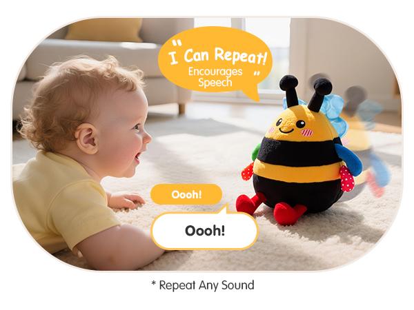 hahaland Baby Toy for 6-12 Months – Crawling Musical Dancing Bouncing Learning Bee Plush,Abeja que baila/Abeja que canta/ Interactive,48 Songs & Repeat what you say,Tummy Time Toy infant toy for Birthday 0-3 Months/6-12 Months Easter Basket Stuffers