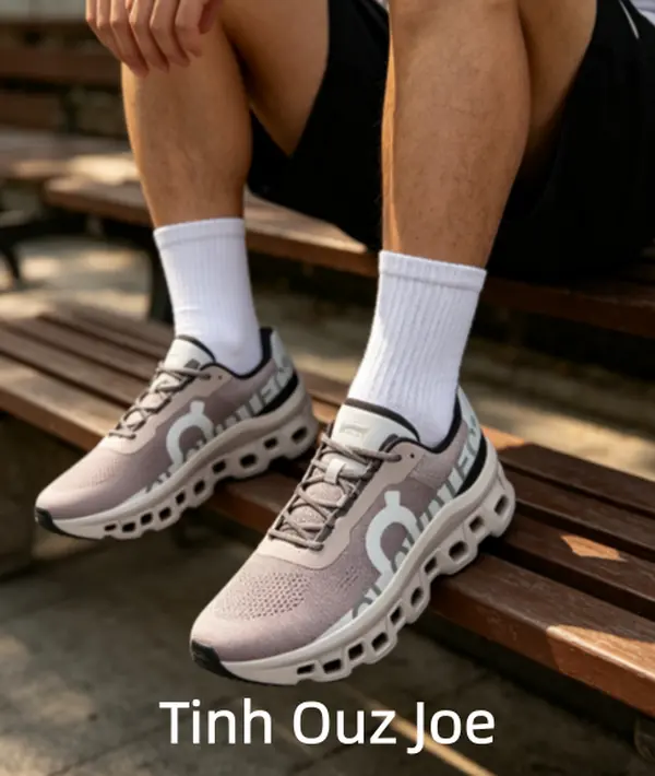 Ultra-Light Hollow Cloud Cushion Earth Tone Daily Fitness Running Trainers, durable air-permeable woven textile material, muted taupe gray monochrome sleek silhouette with dark heel trim, ergonomic segmented hollow shock buffer sole