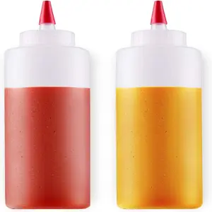 2-Pack Squeeze Bottles for Sauces & Condiments - 16oz Squirt Bottles with Small Pointed Nozzle and Cap