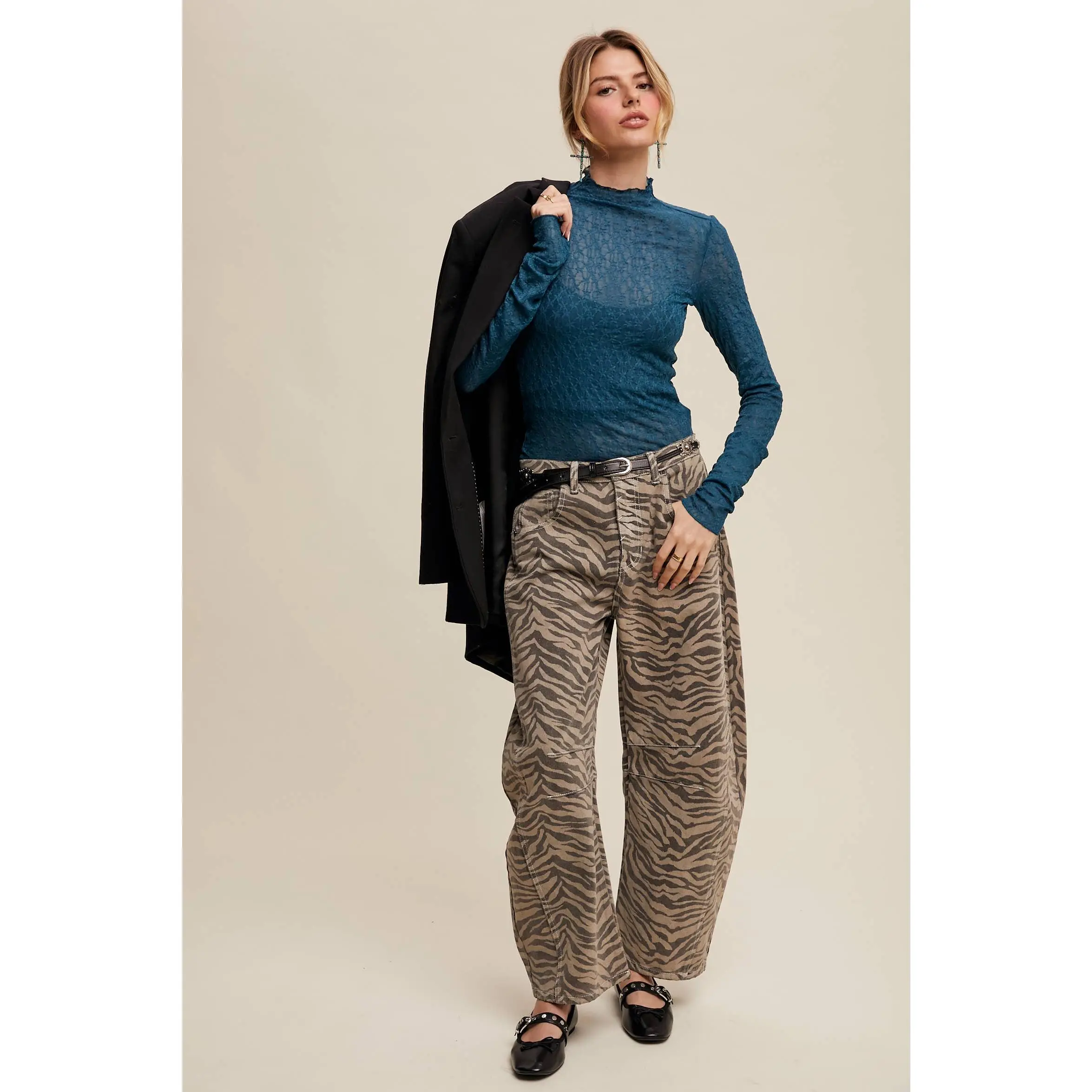 Ashlyn Zebra Print Barrel Jeans