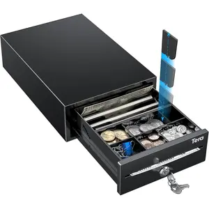 8" Mini Cash Register Drawer 4 Bill 6 Coin Small Cash Drawer Auto Open with Media Slot 24V RJ12 Cable for POS System Key-Lock Removable Coin Separators for Small Business Retail Counter