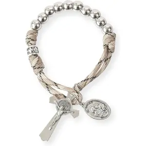 Powerful Military Ten Years Rosary Silver Beads Pocket Car Rosary Pray for Us Saint Joseph Medal and Cross