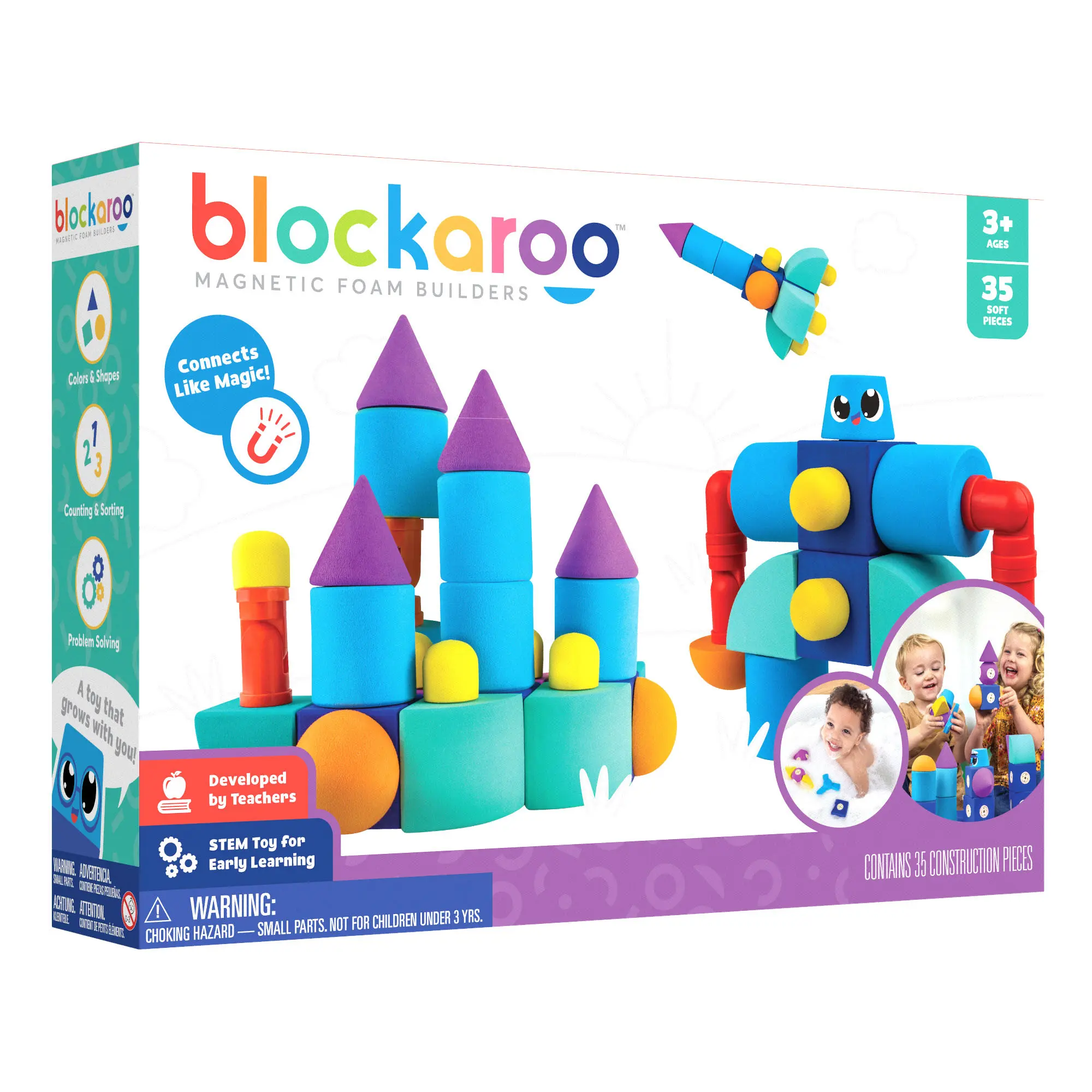 Blockaroo Magnetic Foam Building Blocks - 35-Piece Castle Set for Kids Ages 3-6, STEM Preschool Toy, Creative Building Fun & Learning, Gift Ready
