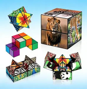 2 in 1 Star Magic Cube Set, Animal Shape Fidget Stress Toys, Portable Travel Brain Puzzle Cube, Birthday Gifts for Kids Boys Girls Ages 6-13