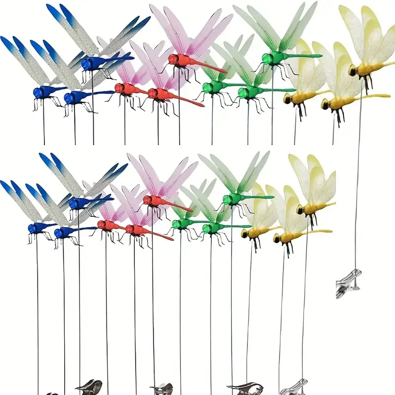 clearance sale!! 12 Counts Outdoor Fake Dragonfly Rod Clip, Garden MetalDragonfly Clip.Natural Organic Concept, 3D Dragonfly GardenDecoration, Garden Bird and Fly Interfere Devices for Indoorand Outdoor Garden,Creative Home Accessories DecorativeDesign