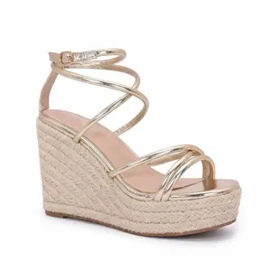 Sienna, Gold Strappy Wedge Sandals with Espadrille Sole for Women's Summer Fashion