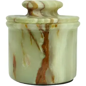Green Onyx Butter Keeper - Round Marble Butter Dish for Countertop, 4" x 3.5" Butter Crock,  Green Onyx Kitchen Decor