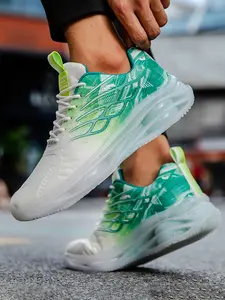 Men's Gradient Running Shoes, Breathable Design, Shock Absorption, Comfort, Anti-Slip Grip, Laced Sport Casual Shoes, Outdoor Activities, Workout Sneakers, Breathable Running Sneakers, Sporty Running Shoes
