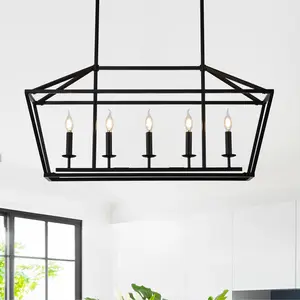 5-Light Farmhouse Matt Black Chandelier Light Fixture, Adjustable Hanging Ceiling Light for Dining Room Kitchen