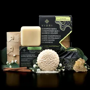 VIORI Beauty Shampoo & Conditioner Bar Set with Bamboo Holder | Hidden Waterfall Scent
