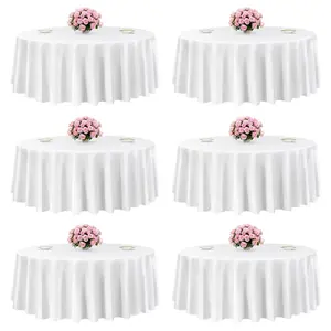 【fathersdaygift】VEVOR 6-Pack White Round Tablecloth Set, 120 in Diameter, Stain-Resistant, Wrinkle-Resistant, Machine-Washable Polyester Decor for Wedding, Party Events