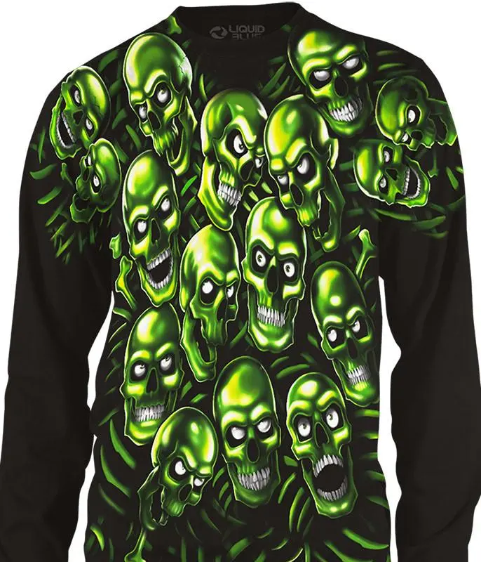 Liquid Blue Skull Pile Black Long Sleeve T-Shirt