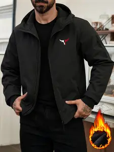 Men's Fleece-Lined Hooded Jacket, Soft Shell Outerwear, Warm Sports Outdoor Fitness Coat, Fall Winter Fashion Clothing