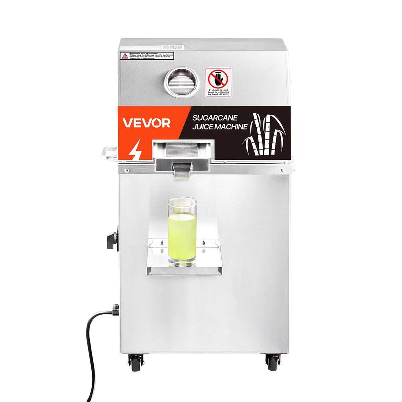 VEVOR Commercial Sugar Cane Juicer, TikTokShopBlackFriday, 800W Electric Sugarcane Juicer Machine with 661LBS/H High Output, 3 Stainless Steel Rollers, Sugar Cane Press Juice Extractor Squeezer on Wheels for Home/Commercial