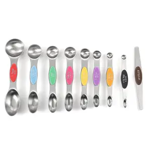 9-Piece Magnetic Measuring Spoon Set with Double-Sided Teaspoon Spoons, Heavy-Duty Stainless Steel with Spirit Level for Dry and Liquid Ingredients, Precise Kitchen Tools