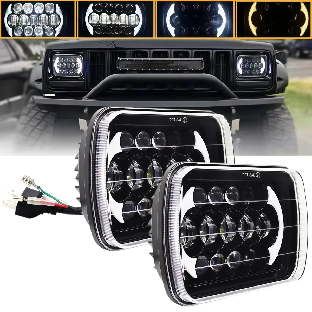 Upgraded Kit LED High/Low Beam Headlight Bulbs for Nissan Pickup Hardbody D21 NX Truck Van, 2PCS 5x7/7x6 Rectangle Sealed Beam, H4 Plug, H6054-H5054, 6800lm Output, Aluminum Housing - 1 Pair, High Beam Headlight Bulbs (Led), Upgraded Kit Headlight Bulbs (