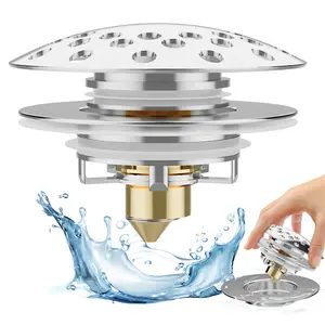 Bathtub Drain Stopper with Visible Top Hair Catcher, Innovative 3 in 1 Pop-up Bathtub Strainer Fit for Standard 1.5 to 2.4in Drain Hole, with Stainless Steel Filter Basket, Chrome