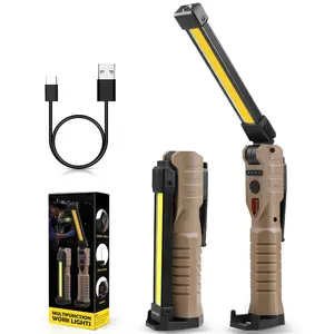 High Lumen Handheld Bright USB Rechargeable Tactical Flashlight, 180° Rotatable, 5 Modes, Magnetic Base, Hanging Hook, Khaki LED Work Light for Mechanics, High Lumen Flashlight, Handheld Bright Flashlight