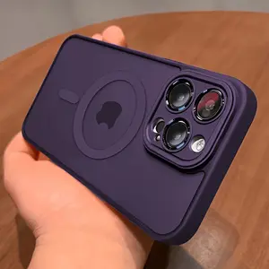 Luxury Magnetic Wireless Charging Phone Case for iPhone 16 15 14 13 12 11 Pro Max plus Matte Translucent Hard Pc Armor Shockproof Camera Lens Case