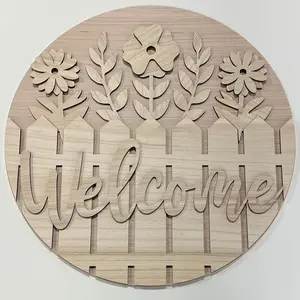 Fence & Flowers Unfinished 18" Door Hanger Kit | DIY Group Kit | Wooden Hanger DIY | Girls Night Project | Craft Project