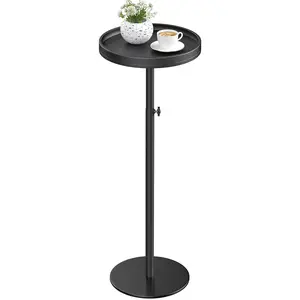 Height-adjustable beverage table, suitable for small spaces, martini table with weighted base, suitable for living room, bedroom, sofa, black
