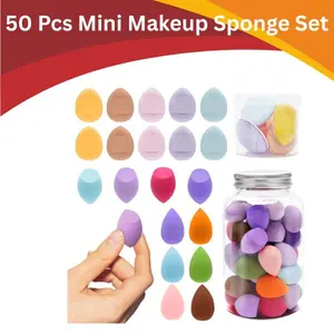 50 Pcs Mini Makeup Sponge Set - 40 Mini Beauty Blenders & 10 Finger Powder Puffs for Foundation, Concealer, and Cosmetic Application – Small Beauty Tools, Random Colors