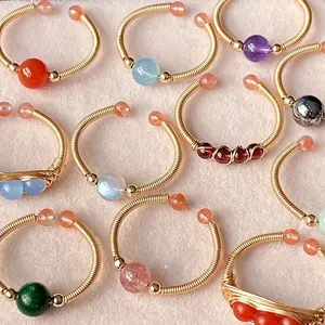 Hademade Ring Natural Crystal Gorgeous Stone Bead Beads Gemstone Jewelry Energy Healing Love Girlfriend Boyfriend Souvenir Valentine Father Mother Anniversary New Year Christmas Halloween Birthday Gift
