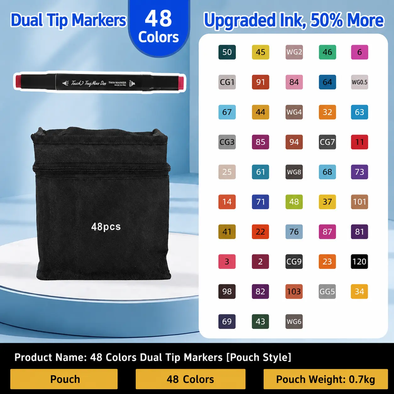 48-Color Dual-Tip Alcohol Ink Art Marker Pen Set - Fine & Chisel Tips, High-Blend Sketch Ink Markers, Colorful Set with Carrying Case for Drawing, Coloring, School Supplies, Sketch Art Markers, Colorful Marker Set
