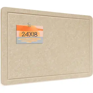 Bulletin Board, 24 x 18 Inches Cork Board Alternative Decorative Felt Pin Board with Safe Removable Adhesives & 28 Push Pins for  Office Classroom Walls-Khaki