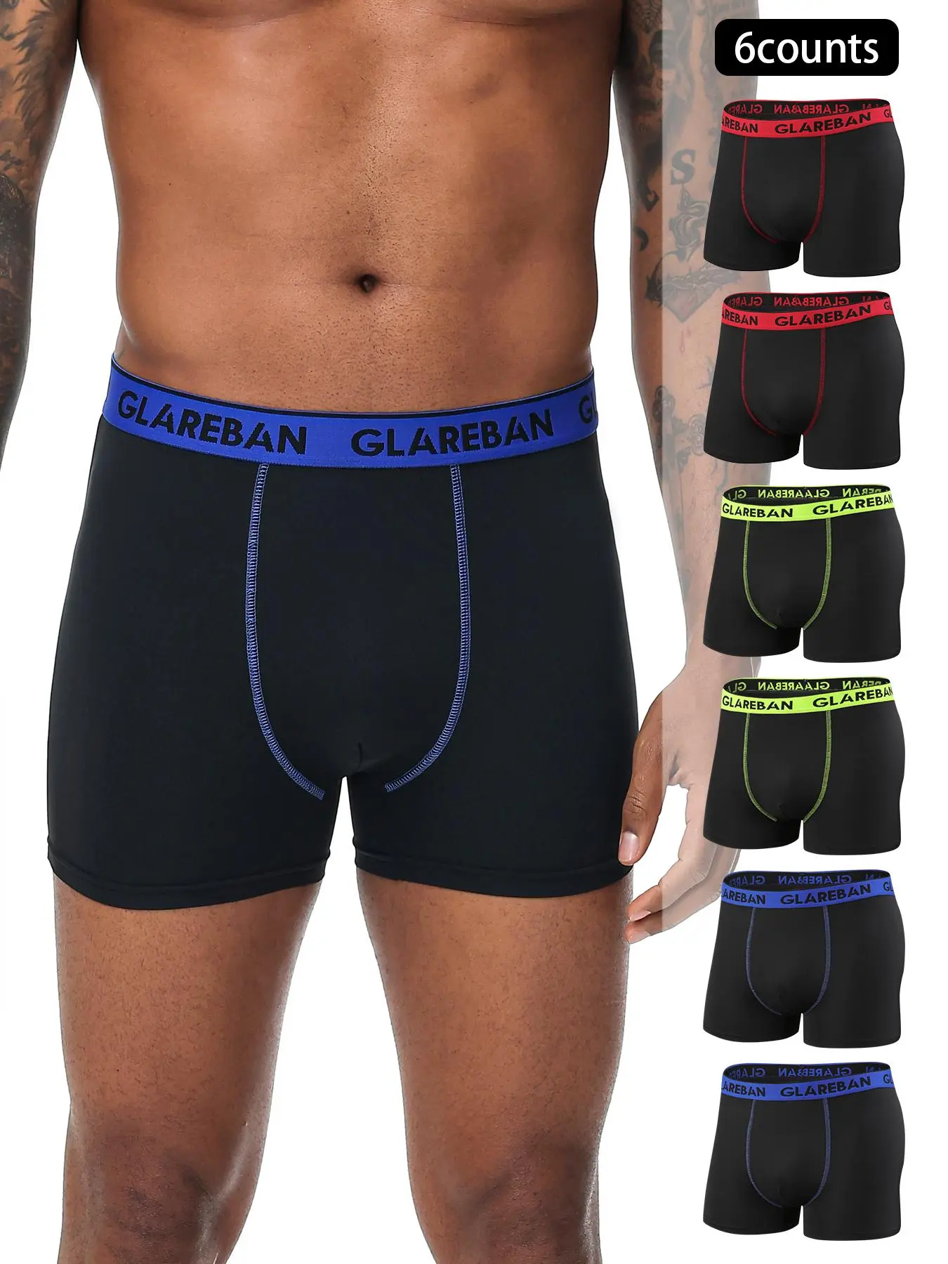 6pcs pack Fashion style Plain Boxer Shorts Men's Confortable Casual Breathable Underwear for Men Breathable Underpants Male Slips Homme Fit Sports Panties Sexy Briefs Boxing Slips