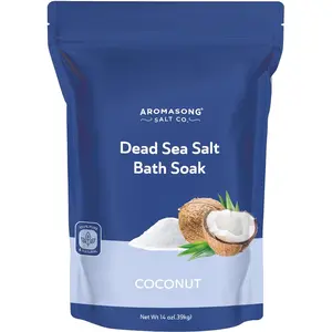 AROMASONG Dead Sea Salt - 14oz Fine Grain Coconut Scent Spa Bath Salt for Body Care, 100% Pure & Natural Soothing Soak for Women & Men